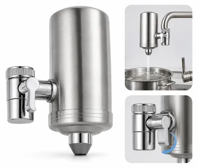 Produktbild von Wasserhahn Wasserfilter aus Edelstahl 304, Leitungswasserfilter mit Keramikfilter, 2 L/min Filtersystem für sauberes Trinkwasser in der Küche