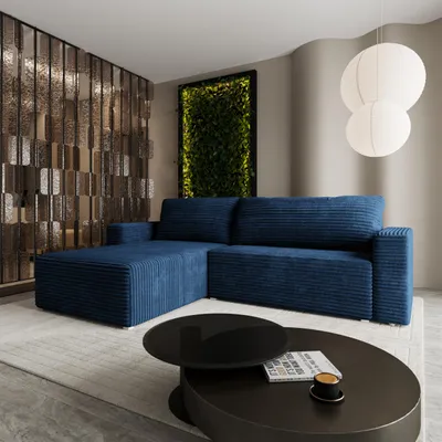 Produktbild von Masseno Ecksofa CALTI T mit Schlaffunktion L-Form, Sofa mit Bettkasten, Wohnzimmersofa, Couch, Soffa, Bettsofa, Couchgarnitur- Blau, TILIA 77