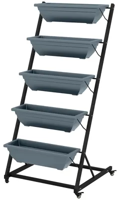 Produktbild von Outsunny Pflanzenständer Blumentreppe mit 5 Etagen Pflanzenregal mit Rollen Grau