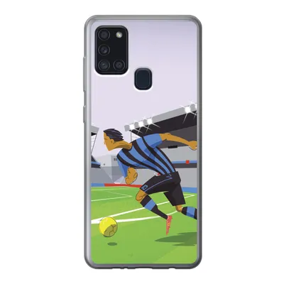 Produktbild von MuchoWow® Handyhülle Schutzhülle Hülle für Samsung Galaxy A21s Eine Illustration von Spielern, die in einem Stadion Fußball spielen - Junge - Mädchen - Kinder Silikon Softcase Handy Hülle - Hartschale