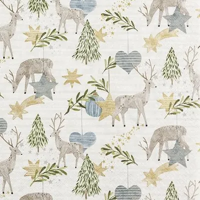 Produktbild von 20 Servietten Natural Deers - Hirsche um Sterne und Bäume 33x33cm
