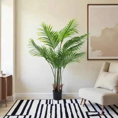 Immagine prodotto di Pianta artificiale a forma di palma, altezza 130 cm - grande palma areca - decorazione tropicale - con vaso