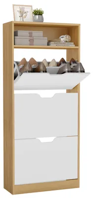 Produktbild von VASAGLE Schuhregal 3 Klappen, mit verstellbarer Trennwand, Schuhaufbewahrung, offenes Fach, 24 x 60 x 139 cm, eichenfarben-weiß