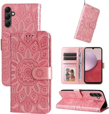 Produktbild von Mobigear Sunflower  Samsung Galaxy A14 Hülle Klapphülle Geldbörse - Magenta