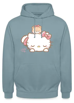 Produktbild von Spreadshirt Hello Kitty Mit Teddy Auf Dem Rücken Uni Hoodie, XXL, Nebelblau