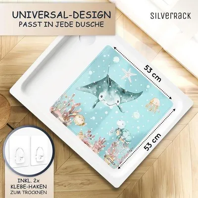 Produktbild von Famanu Antirutsch-Duschmatte für Kinder und Babys - 53x53 cm mit Unterwasserprint