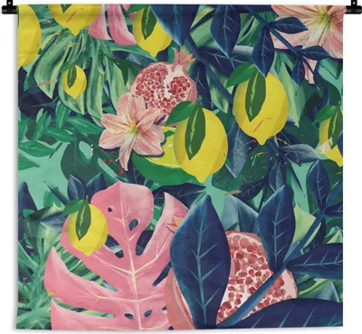 Produktbild von MuchoWow® Wandteppich Wandbehang Blumen - Früchte - Farben 60x60 cm Tapisserie Dekoration Wandtuch - Dekorationen - Wand Decke