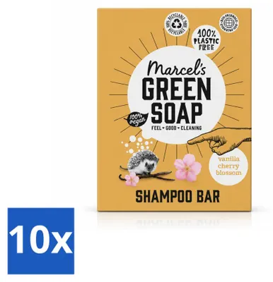 Zdjęcie produktu dla 10 sztuk szamponu w kostce "Marcel's Green Soap" - Wanilia i kwiat wiśni - 90 g - Opakowanie ekonomiczne