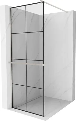 Produktbild von Mexen Kioto+ Duschwand mit Walk-in-Regal 80 x 200 cm, schwarzes Muster, gebürstetes Nickel - 800-080-121-97-77