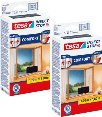 Obrázek produktu pro TESA COMFORT Síť proti hmyzu do oken – síť na suchý zip 1,7 x 1,8 m, černá, 2 ks