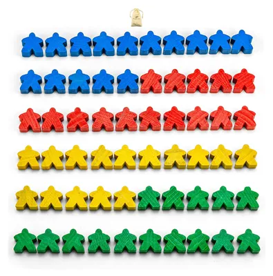 Imagen del producto de Figuras de madera, 16 mm, 60 unidades, 4 colores, para el juego Carcassonne