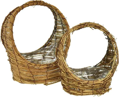 Produktbild von Hängender Pflanzkorb Set Natur Rebe mit Henkel Deko Blumentopf L18/22cm 2er-Set
