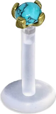 Produktbild von viva-adorno 1,2 x 8mm Labret Stecker Lippenpiercing Tragus Piercing Bioflex Messing Vintage Antik Style verschiedene Desgins Z512.D7 Türkis