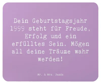 Produktbild von Mr. & Mrs. Panda Mousepad Spruch 1999 Geburtstag - Lavendeltraum - Geschenk, Mouse Pad, pc mauspad, Happy Birthday, geboren, Träume wahr werden, Geburtsjahr, mausteppich