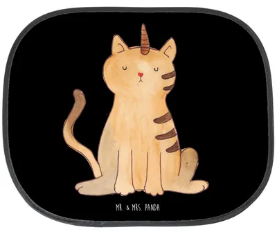 Produktbild von Mr. & Mrs. Panda Sonnenschutz für Auto Einhorn Katze - Schwarz - Geschenk, Unicorn, Sonnenblende, Scheibenschutz, Seitenscheibe, Regenbogen, Glitzer, Mieze