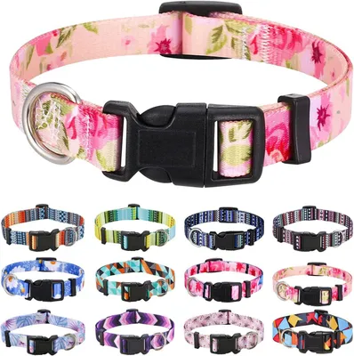Produktbild von Hundehalsband verstellbar, Blumenmuster, Größen S-M-L, für kleine bis große Hunde