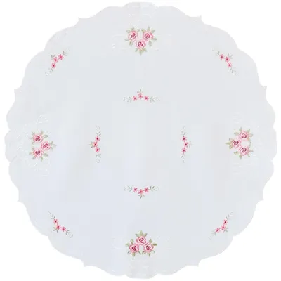 Produktbild von Tischdecke MARGIT rund Stickerei Rosenmotiv Polyester Ø 85 cm