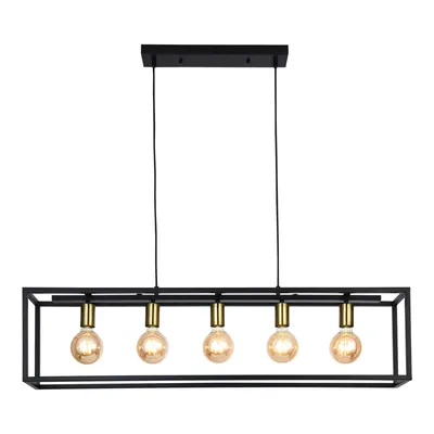 Productafbeelding van Hanglamp Rouen. Plafondlamp. Pendelarmatuur. 5 x E27. Zwart / Messingkleurig