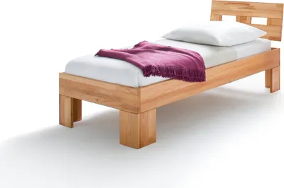 Produktbild von Bett Modesty 90x200 cm aus massiver geölter Kernbuche mit Holzkopfteil