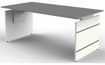 Imagen del producto de Escritorio ajustable en altura de la marca Kerkmann, color grafito, rectangular, con estructura de patas blancas, dimensiones: 180,0 x 80,0 cm