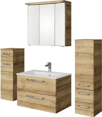 Produktbild von Badmöbel-Set Pelipal Kumba BxHxT 137 x 200 x 50 cm Frontfarbe eiche riviera 5-teilig und mehr mit Mineralguss-Waschtisch