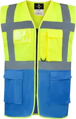 Produktbild von Korntex KXCMF | Comfort Executive Multifunctional Safety Vest Hamburg - Farbe: Yellow/Blue - Größe: L