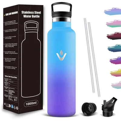 Productafbeelding van Mujigaga drinkfles, 1 liter, roestvrij staal, BPA-vrij, geschikt voor koolzuurhoudende dranken