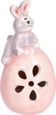 Produktbild von Osterhase - Keramikfigur - Auf Ei sitzend - Osterdekoration für Zuhause & Tisch - Geschenkidee - Rosa