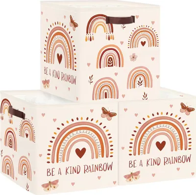 Produktbild von Kinderkamer-Organizer-Set aus Holz, 3-teilig, Beige, Regenbogenfarben