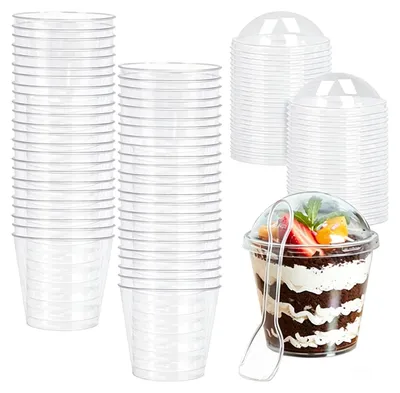 Image de Lot de 50 verres à dessert réutilisables avec couvercle et cuillère