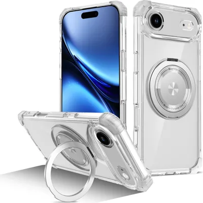 Image de Etui pour iPhone Air anneau magnétique, support, compatible MagSafe, protection militaire, étui transparent Transparent