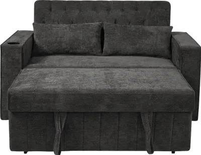 Produktbild von Merax 2-Sitzer Schlafsofa mit Schlaffunktion, 2 Kissen, USB, Type-C, Getränkehalter, Seitenablage, Verstellbare Rückenlehne, Chenille Bettsofa, Grau