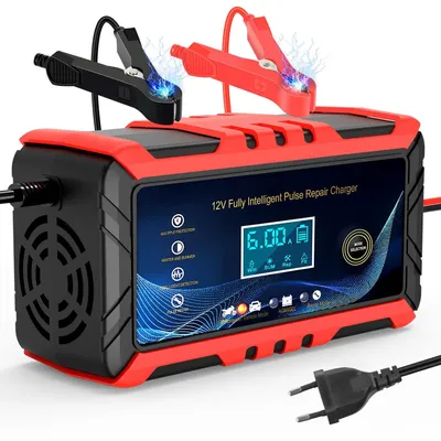 Produktbild von Profi Batterieladegerät,12V/6A intelligentes automatisches Batterieladegerät, Wartungsgerät mit LCD-Display, Impulsreparatur-Ladegerät für Auto