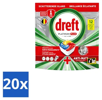 Produktbild von 20 x Dreft Platinum Plus All-in-One Geschirrspültabs Lemon - 186 g - Vorteilspackung - 20 Stücke