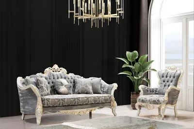 Zdjęcie produktu dla Sofa barokowa 3 siedzenia szary salon klasyczny design sofa kanapa tkanina