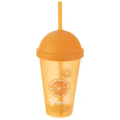 Immagine prodotto di Bicchiere di plastica con coperchio con cannuccia per acqua potabile e bevande 450 ml