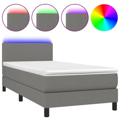 Produktbild von vidaXL Boxspringbett mit Matratze & LED Dunkelgrau 90x190 cm Stoff