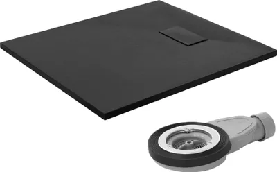 Produktbild von LuxeBath Duschwanne 90x80cm Schwarz Extra flache SMC Duschtasse Brausewanne Brausetasse mit Anti-Rutsch-Oberfläche & Ablaufgarnitur einfache Montage
