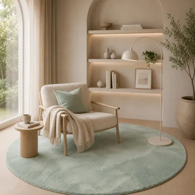 Produktbild von Luxus Super Soft Kunstfellteppich Pearl Grün Rund, Größe:200 cm Rund