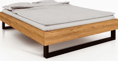 Produktbild von Bett STEEL 140 x 220 aus Massivholz, ohne Kopfteil, Naturgeölt