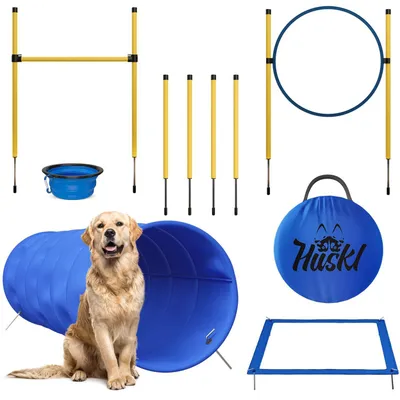 Agility Set für Hunde, 6-teilig, Tunnel, Slalom, Ring, Hürden