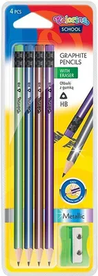 Zdjęcie produktu dla Ołówek z gumką HB 4 sztuki metaliczne Colorino