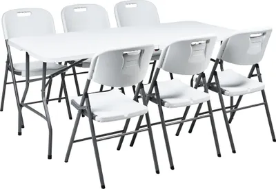 Obrázek produktu pro BELIANI 6místná zahradní jídelní sada bílá syntetický materiál 180 x 74 cm kovové nohy stůl 6 skládací židle