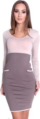 Produktbild von Damen Kleid Minikleid Langarm zweifarbig ; Beige-Cappuccino L/XL 40/42