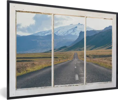Produktbild von MuchoWow® MuchoWow® Gerahmtes Poster Aussicht - Straße - Berg 90x60 cm - Poster mit zchwarzem Bilderrahmen - Fotorahmen - Foto-Plakat