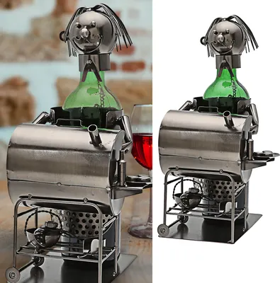 Produktbild von Flaschenhalter 'Griller' für Weinflaschen 17,5x20x18cm Metall silber Weinflasche Bierflasche Flaschenständer