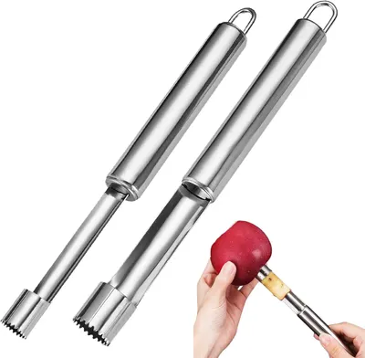 Produktbild von 2 Stück Apfelentkerner aus Edelstahl, Apfelausstecher mit Aufhängeöse (Silber, ø 1,3 & 2 cm)