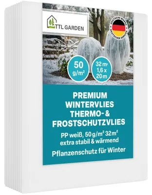 Produktbild von TTL GARDEN Wintervlies 50g/m² 32m² 1,6x20m Frostschutz Gartenvlies weiß