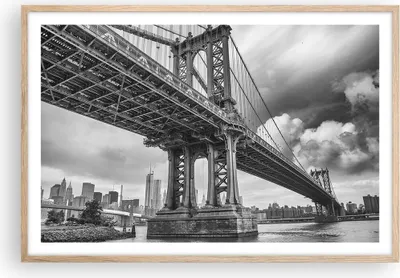 Produktbild von Gerahmtes Poster - Rahmen in heller Eiche - Manhattan Brücke Schwarzweiß - 91,5x61 cm - Wand Bild - Wanddeko - Wandbilder - Wandposter - Bilderrahmen - Bilder - Kunstdruck - Wandbild - P2NAA91x61-4156