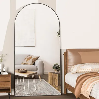 Image de Miroir mural, format grand, courbé, 193x86 cm, couleur noire